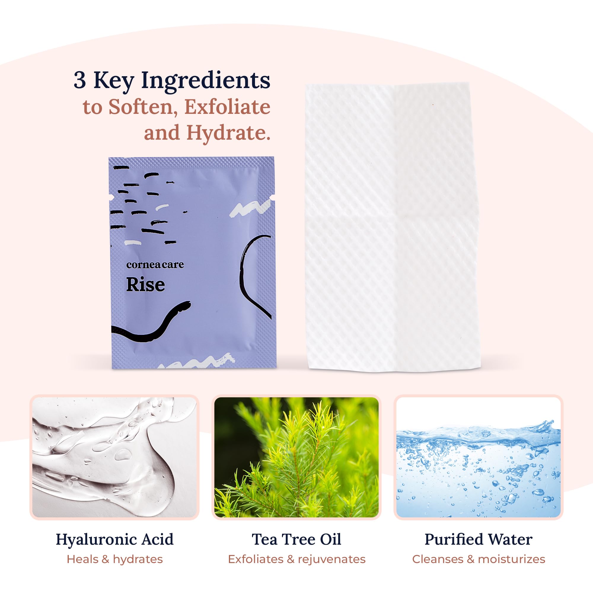 CorneaCare Rise: Eyelid Wipes | Eye Wipes for Dry Eyes | Eyelid Wipes with Tea Tree Oil & Hyaluronic Acid | Travel Ready | 30 Count | FSA & HSA Eligible