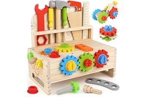 Wooden Kids Tool Set Toy, Toddler Tool Bench Montessori Toys for 2 3 4 Year Olds, 38 Pcs Educational STEM Construction Toys P