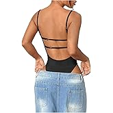 Milumia Women Sexy Open Back Bodysuits Tops Backless Night Out Club Cocktail Slim Fit Leotards Shirts