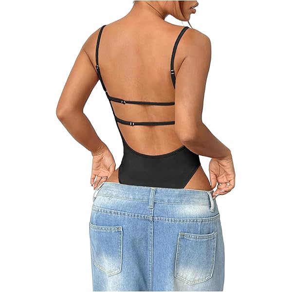 Amazon.com: Milumia Women Sexy Backless Bodysuits Scoop Neck Open