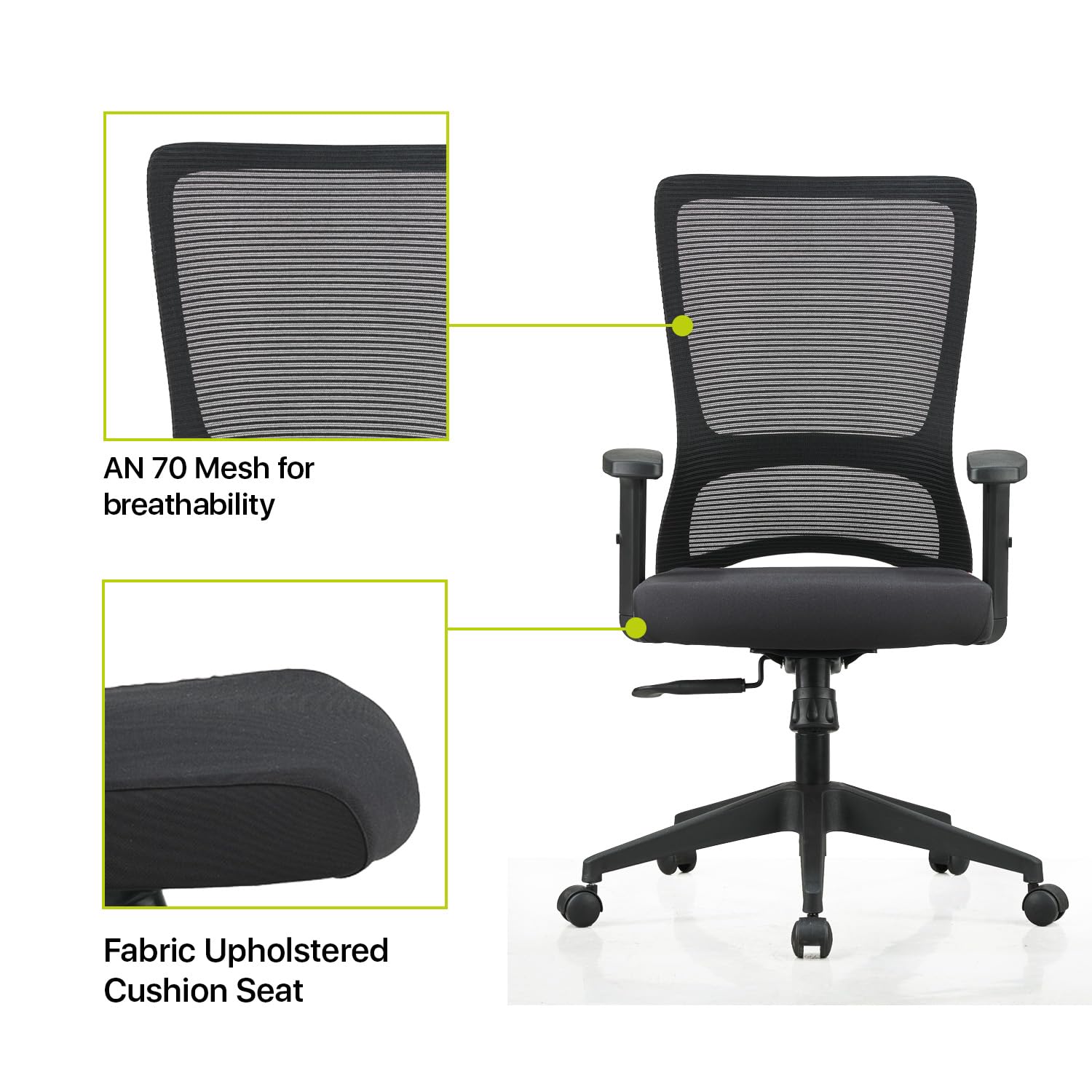 Image showing AN 70 mesh for breathability and fabric upholstered cushion seat