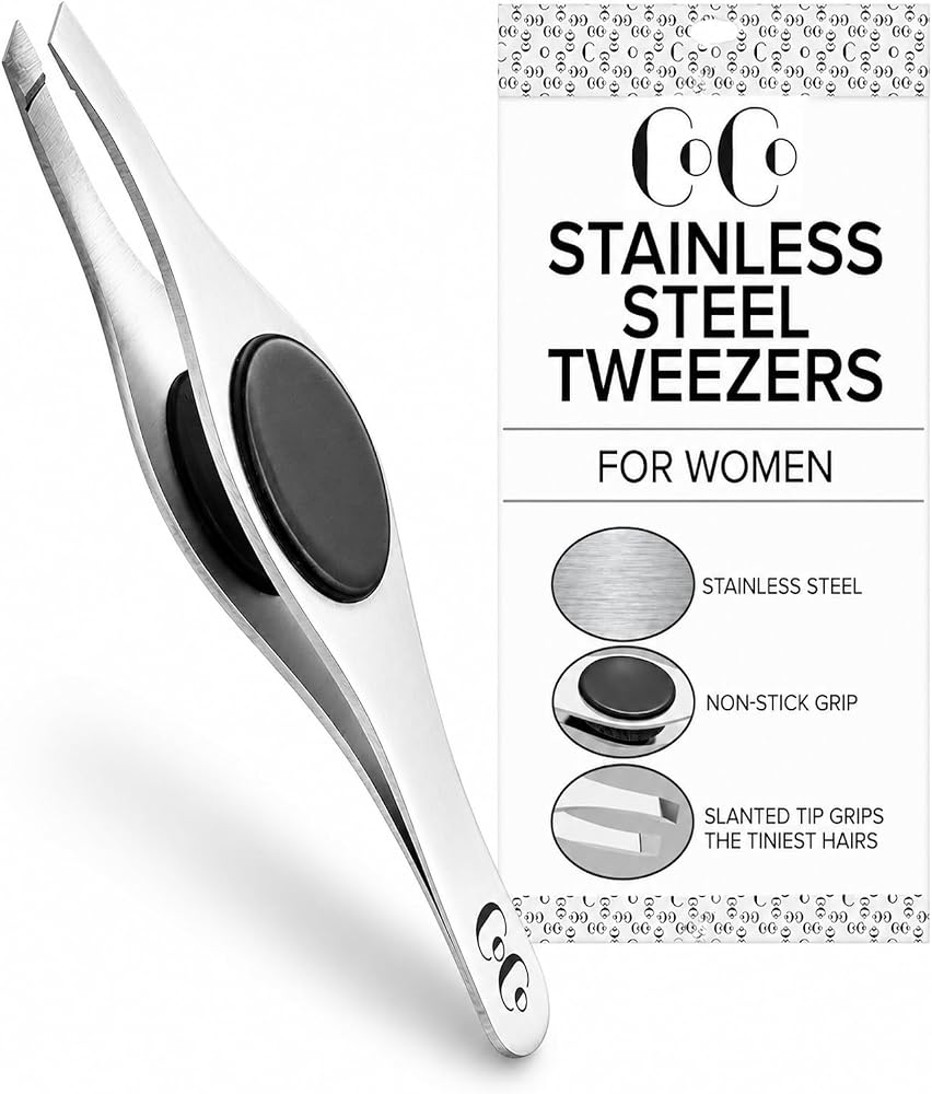 Precision Tweezers for Women Facial Hair - Slant Tip, Eyebrow Shaping | Professional Handmade Stainless Steel, Perfectly Alig