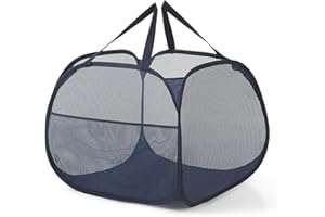 Kimmama Collapsible Mesh Laundry Basket,Foldable Pop Up Laundry Hamper with Side Pocket,Removable Clothes Storage Bin with Handle for Laundry Room,College Drom,Bathroom,Kid Room,Travel,95L,Navy