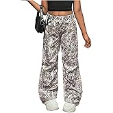SOLY HUX Girl's Camo Cargo Pants Y2k Elastic Waist Wide Leg Baggy Parachute Pants Streetwear Trousers