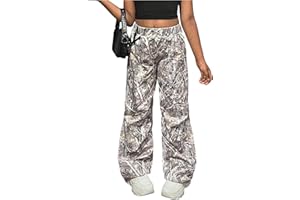SOLY HUX Girl's Camo Cargo Pants Y2k Elastic Waist Wide Leg Baggy Parachute Pants Streetwear Trousers