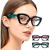 AJYADO Reading Glasses Cat Eye Frame Blue Light Blocking Pack-2 - Travel/Office for Women Cheaters Readers Anti-Glare