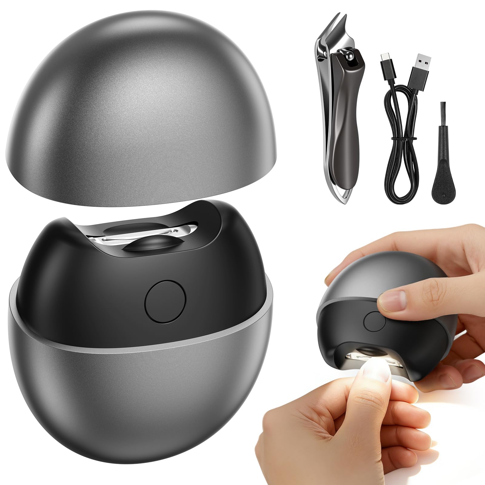 Photo 1 of 4 in 1 Automatic Electric Nail Clipper, 2026 Upgraded Nail Clippers Set with LED Light & Nail Scrap Storage & Professional Slant Edge Nail Clipper, Effortless Toenail Trimmer for Seniors Adults-Gray