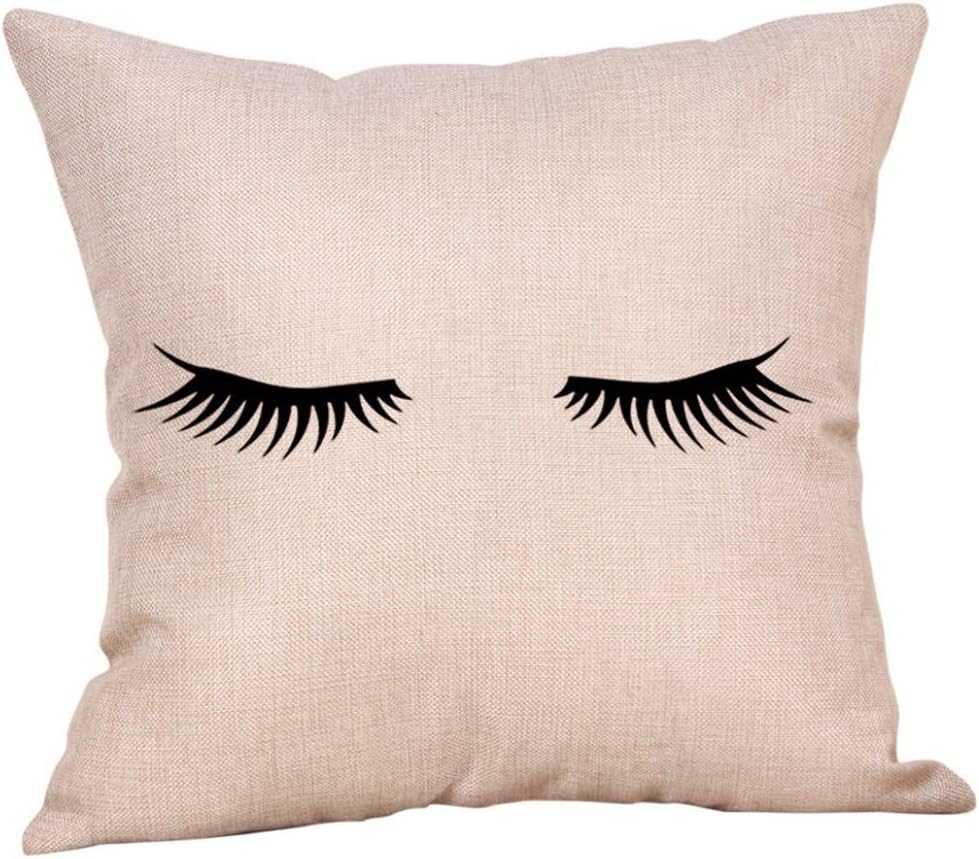 Ankola Creative Eyelash Pillowcases Decorative Linen Sofa Cushion Cover Home Decor Square Throw Pillow Case 18x18 inches (B)