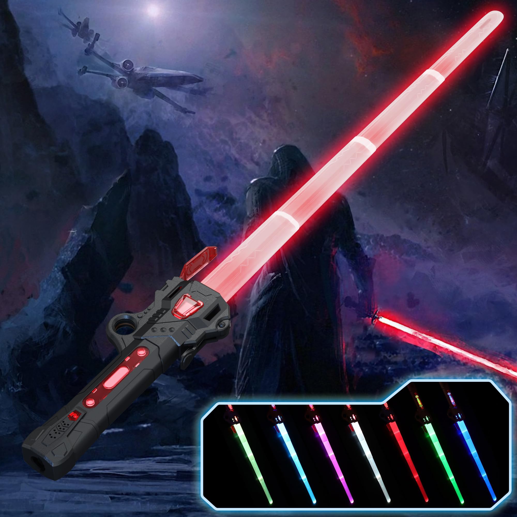 BuyCard Light Saber for Kids Lightsaber Fantasy Force 7-Color FlexiSaber, Rechargeable Multi-Hue Blade Light up Saber, Kids' Party Favorite Lightsaber Sword, Ages 3 and Up Black