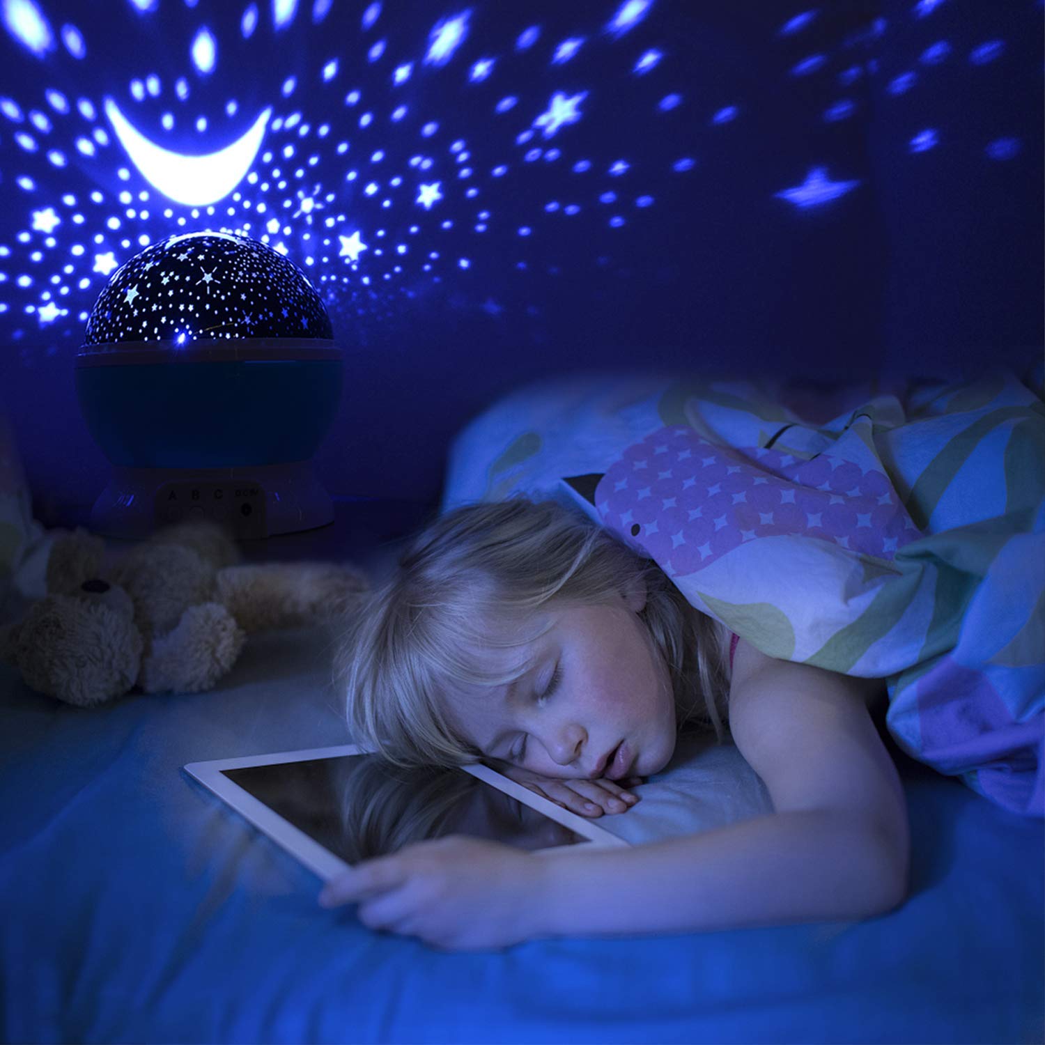 Kids Star Night Light, 360-Degree Rotating Star Projector, Desk Lamp 4 LEDs 8 Colors Changing with USB Cable, Best for Children Baby Bedroom and Party Decorations: Baby