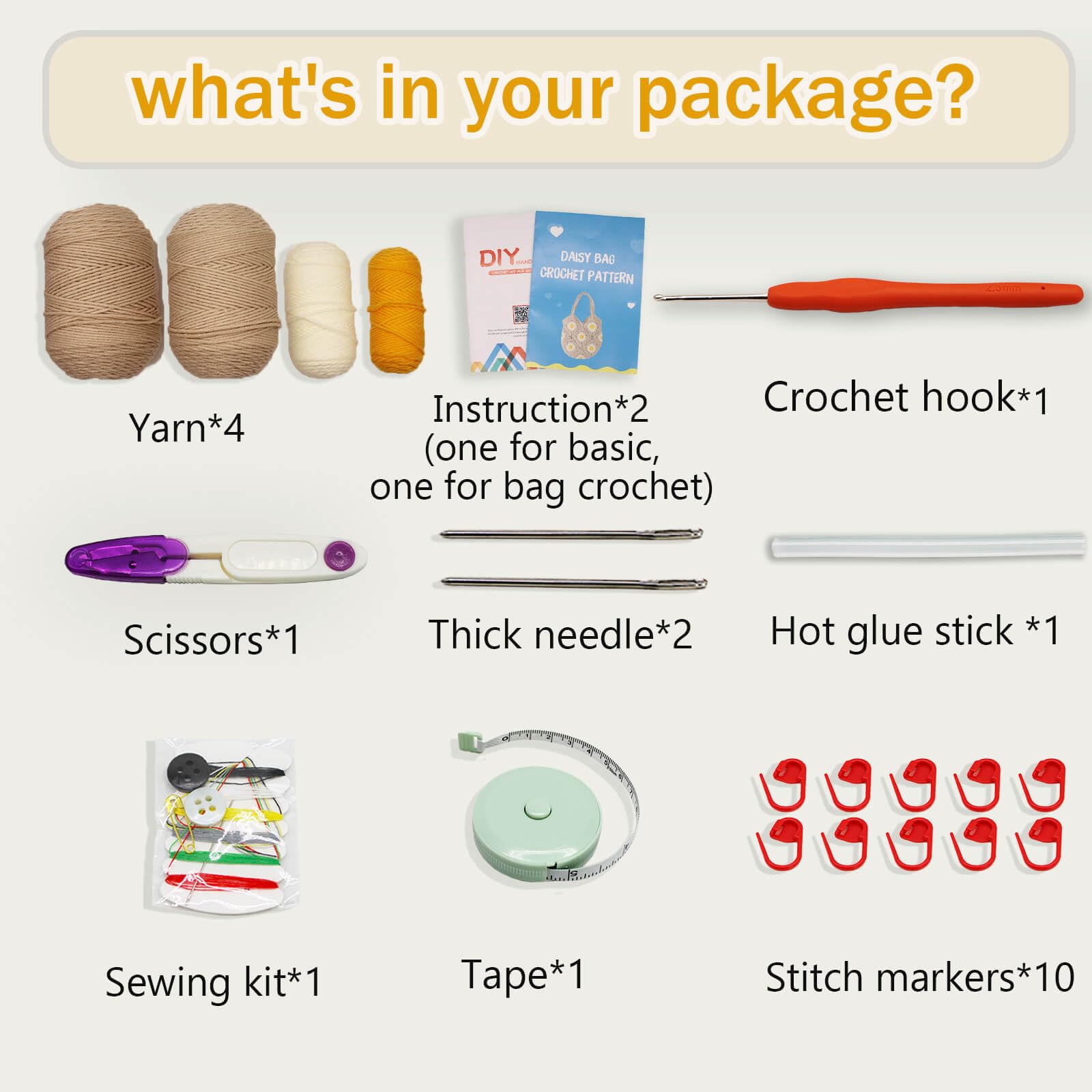 Uongeod Crochet Kit for Beginners Daisy Tote Bag DIY Knitting Kits of Daisy Tote Bag with Step-by-Step Video Tutorials Crochet Kit Beginners for Adults and Kids