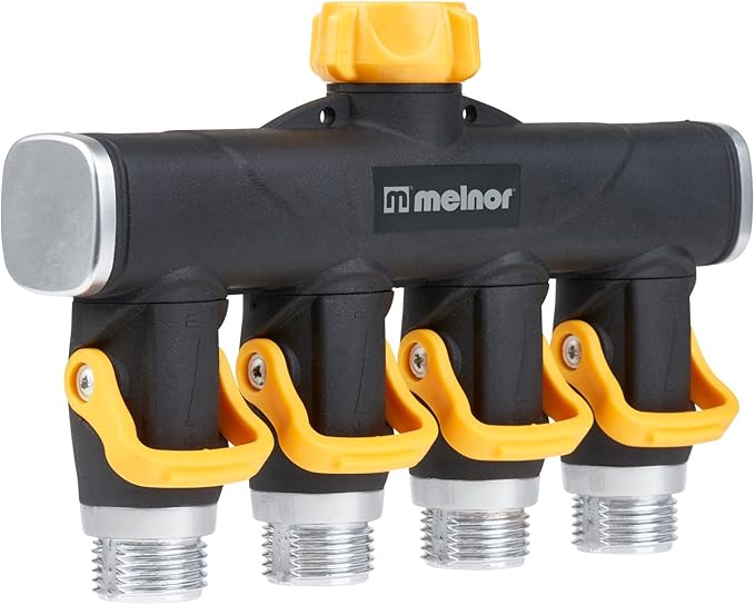 Melnor 4 Way Metal Garden Hose Splitter Lever Design FlowControl