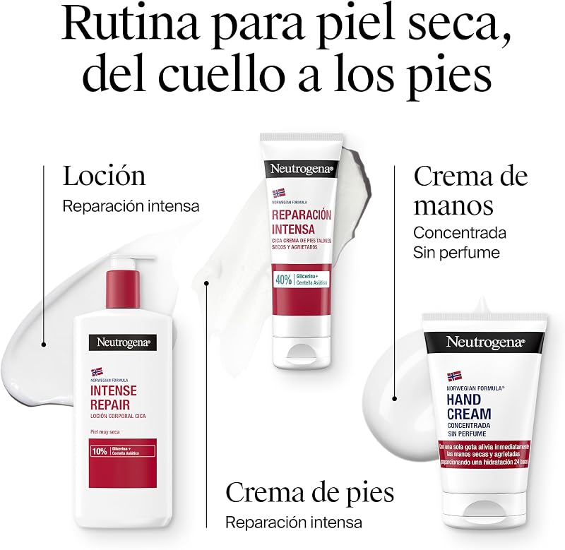Neutrogena norwegian formula cica loção corporal reparação intensa para pele seca (embalagem de 2 x 750 ml), hidratante corporal reparador com centella asiática