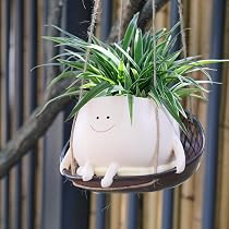 UMESONG Smily Face Planter Pot with Drainage Hole Cute Resin Head
