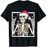 Rocker Skeleton Santa Hat Cool Christmas Punk Rock Men Boys T-Shirt