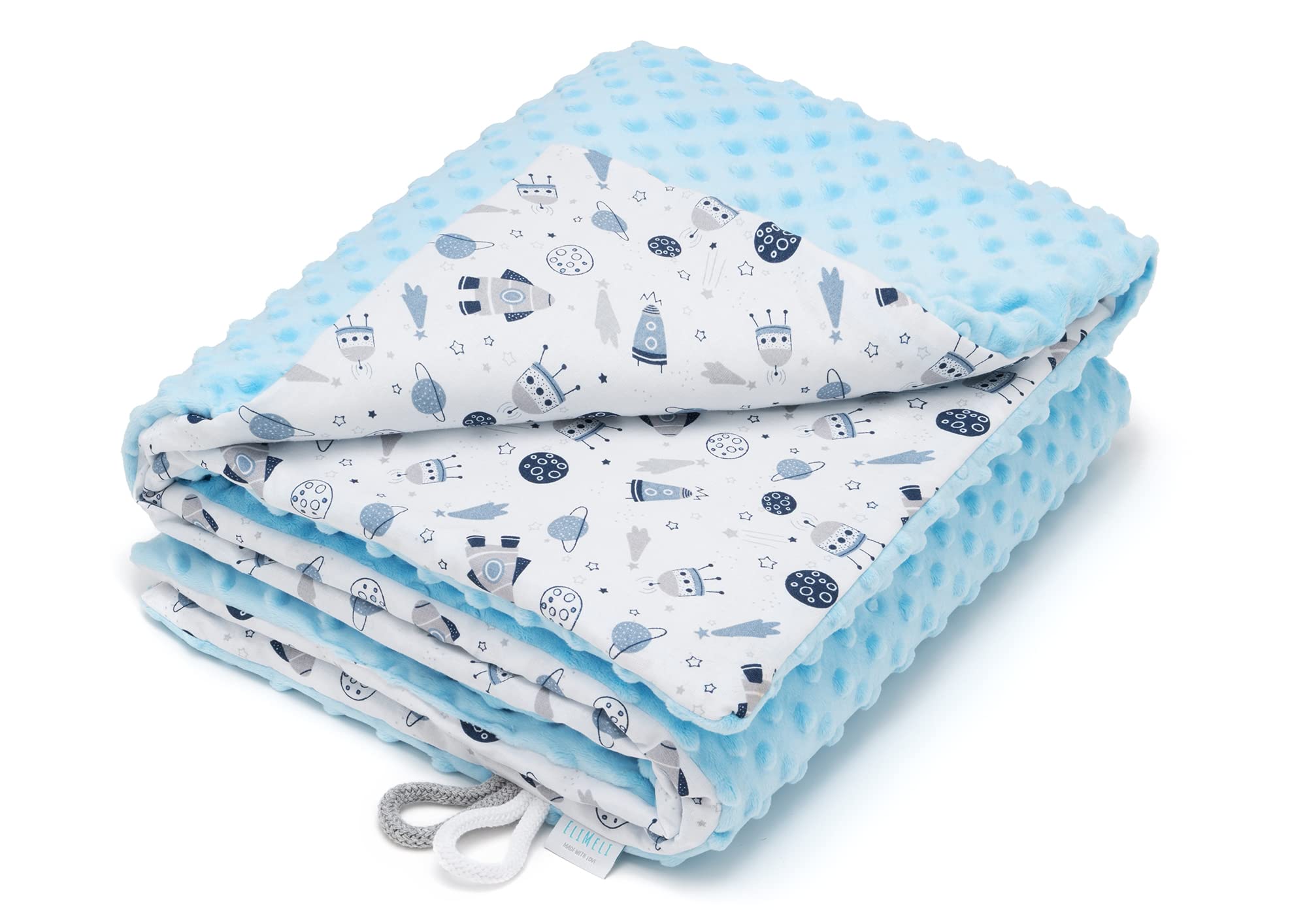 EliMeli Minky Baby Blanket Cuddly Blanket Crawling Blanket Super Soft Minky Polar Fleece Cotton Filling 75 x 100 High Quality (Blue Rabbits)