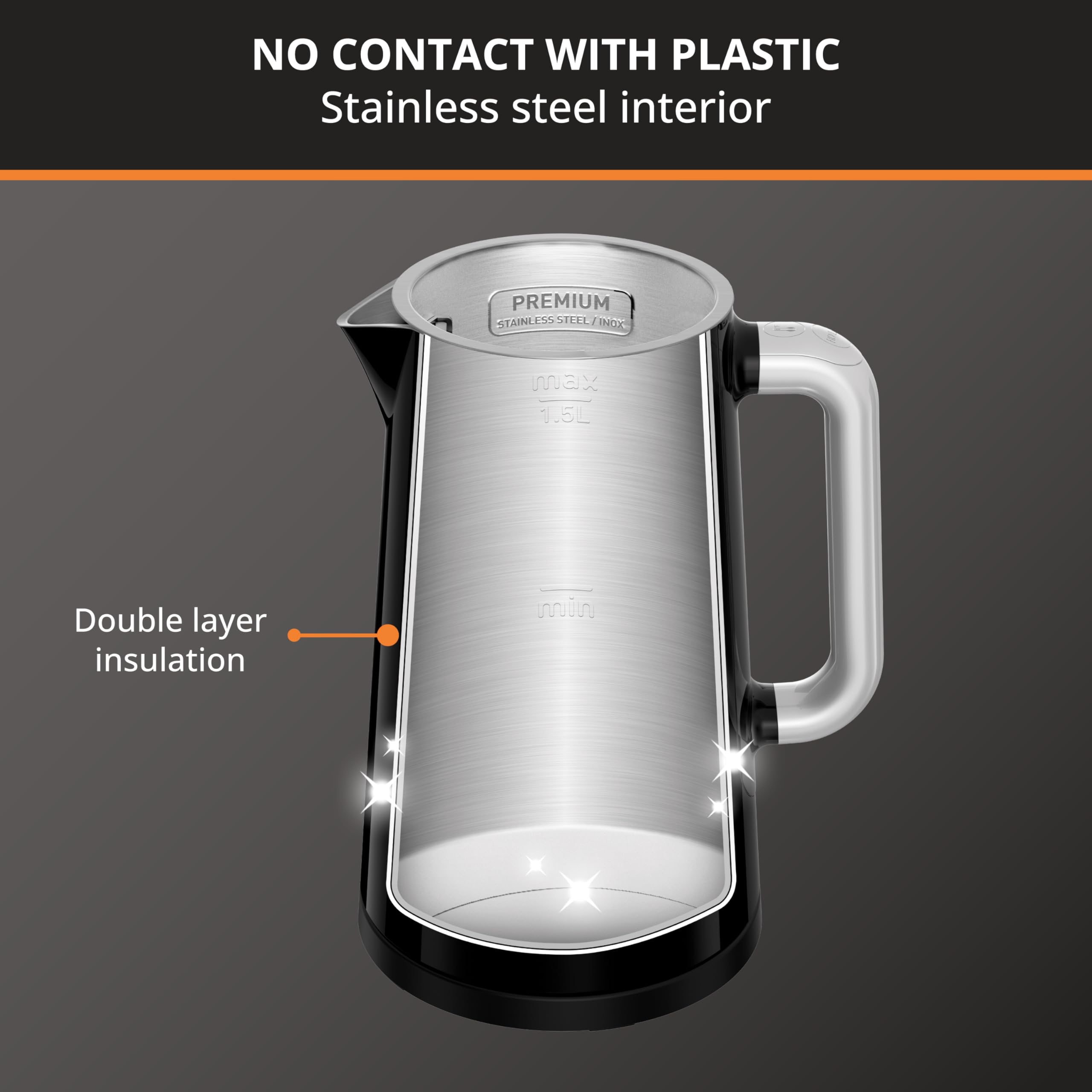 KRUPS Smart Temp Electric Kettle: 1.7L Capacity, 5 Precise Temperature Settings, Digital Display, Cool-Touch Exterior, Cordless Design for Tea and Coffee Lovers - Image 6