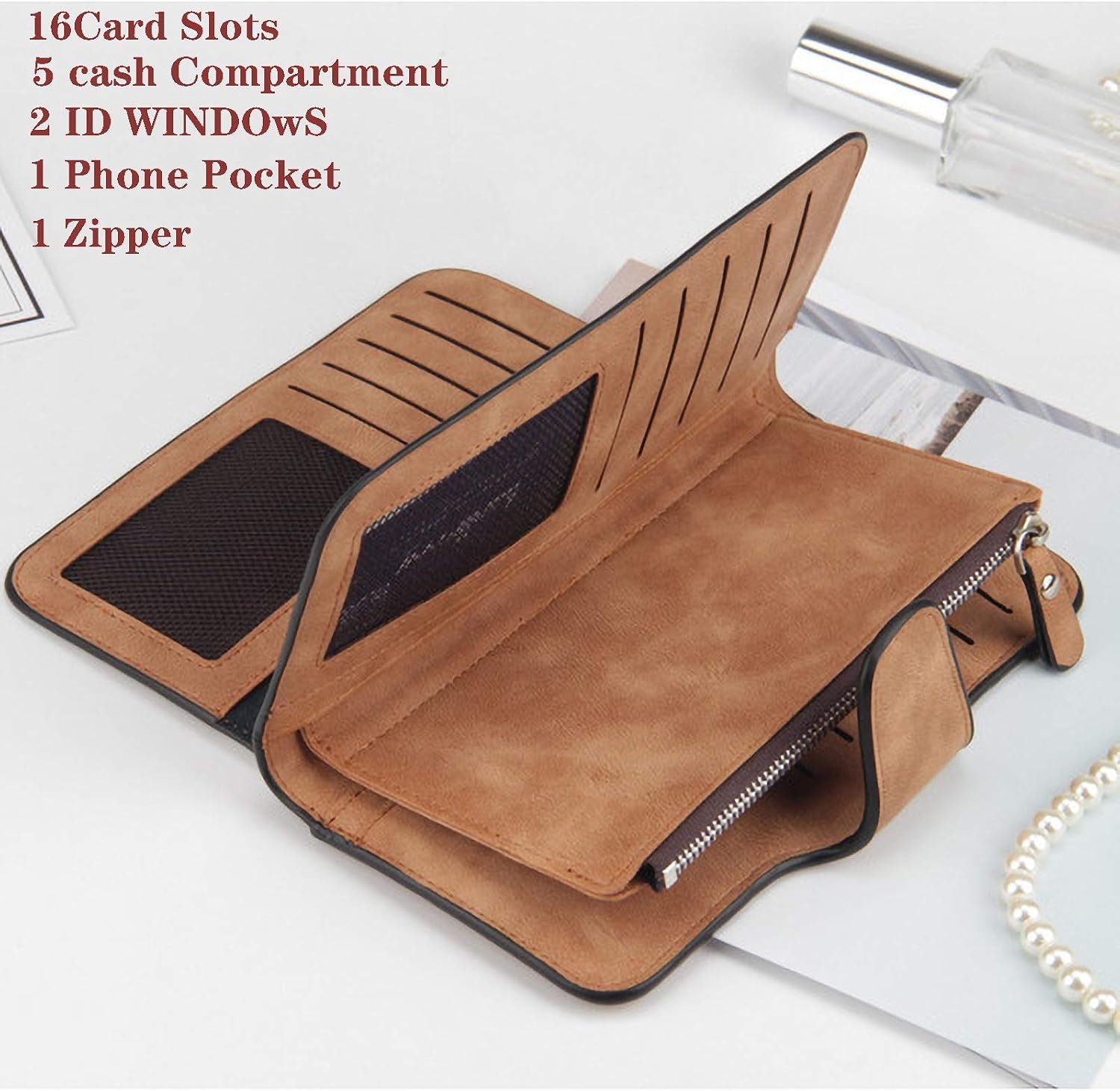 ZhengYue Ladies Purse Women's Wallet RFID Blocking-Soft Leather Purses for Women with Multiple Card Slots,Coin Pocket & Roomy Compartment Brown - Image 4