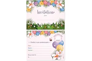 15 French Children's Party Invitations with Envelopes - Birthday Invitation Card - Size 5.5 x 4.25" - Hawaiian Tropical Theme