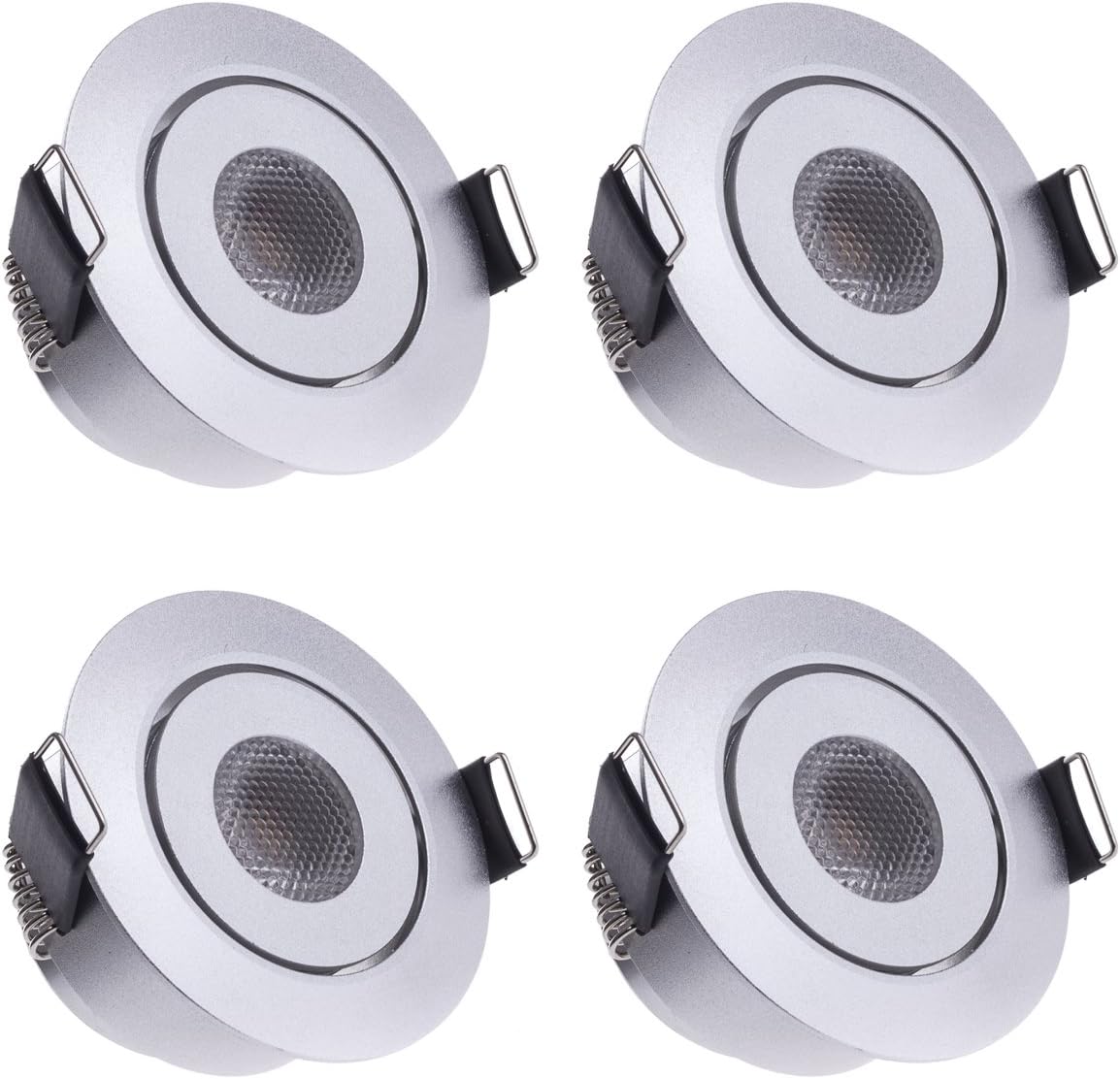 Sensati Small Shallow Miniature LED Recessed Downlight Spot Dinner Set 4 Pieces Height, Dimmable, 840 Lumen Includes Driver, Enclosure Colour: Silver, Warm White WW T096 4 S [Energy Class A]