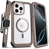 Holster for Clear iPhone 16 Pro Max Belt Clip Case, Compatible with MagSafe, Anti-Yellowing, Rugged Phone Case Heavy Duty Phone Cover for Phone 16 Pro Max Phone Case (Clear & Desert Titanium)