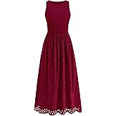 dowerme Women Summer Dresses 2026 Casual Sleeveless Crewneck A-Line Boho Lace Eyelet Cotton Tank Maxi Dress with Pockets