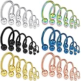 Ruifan 24-36PCS 16G 14G 12G Surgical Steel Nose Septum Horseshoe Earring Eyebrow Tongue Lip Nipple Helix Tragus Piercing Rings 6-19mm