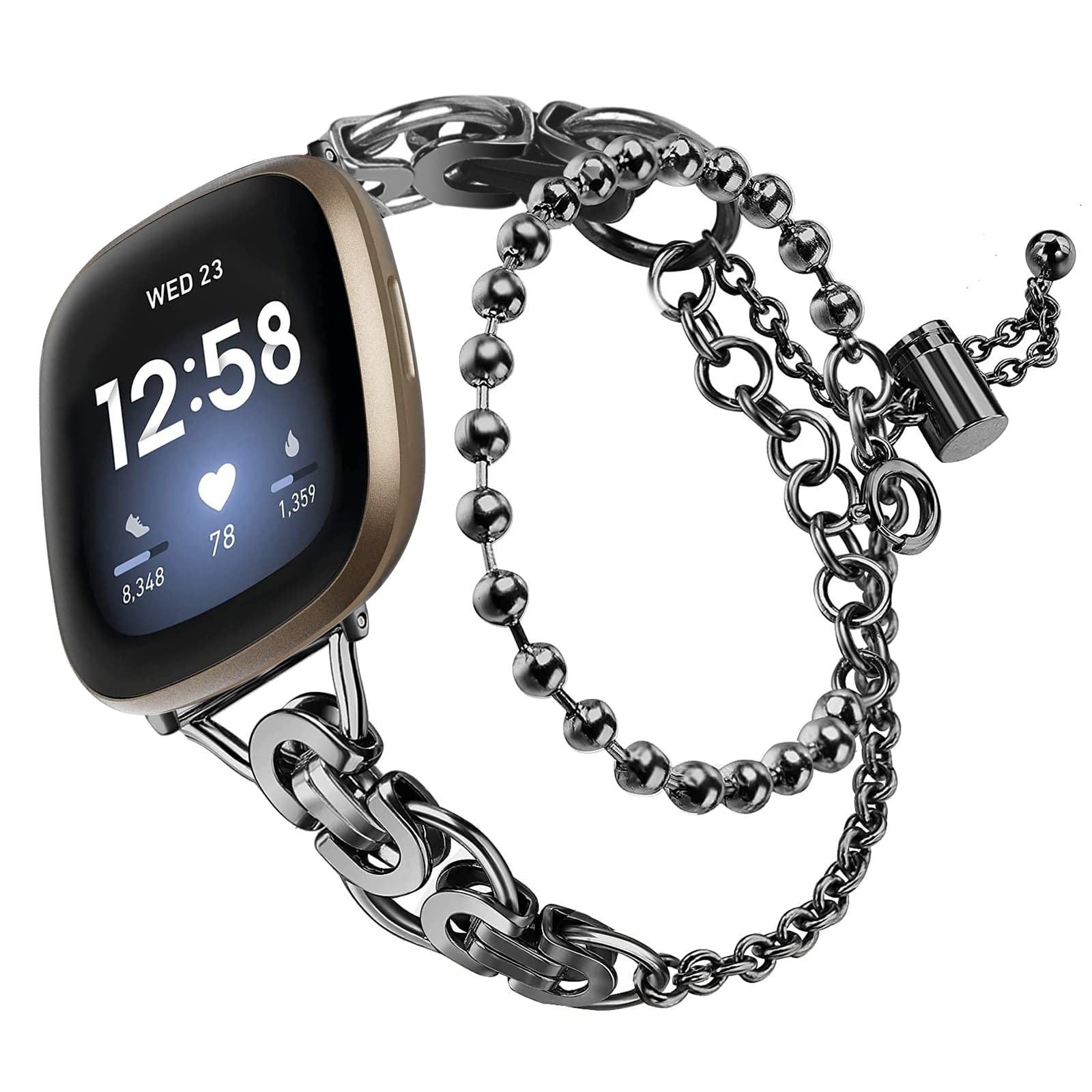 Gimuk Metal Strap Compatible with Fitbit Versa 3/Fit bit Sense Strap, Women Girls Adjustable Stainless Steel Wristband Replacement Watch Band Bracelet for Fitbit Versa 3/Sense (Black)