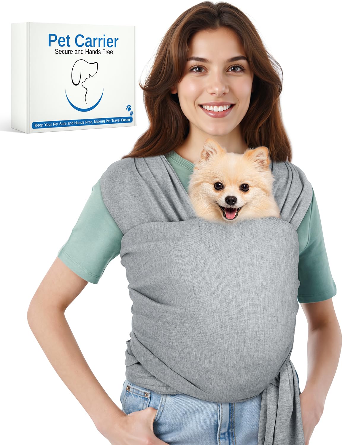 Photo 1 of Snqqmtt Dog Sling Swaddle Carrier for Small Dog, Cat Front Carriers for Small Pet up to 20lbs, Puppy Pouch with Adjustable Straps, Hands Free Pet Sling, Anti Anxiety Puppy Sling (Light Grey)
