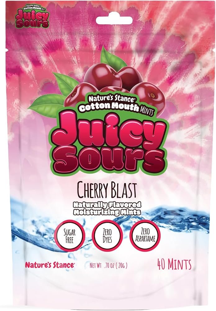 Nature’s Stance Cotton Mouth Juicy Sours Xylitol Mints, Sugar Free, 40 CT | Cherry Blast, Dry Mouth Relief, Xylitol Lozenges