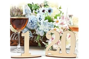 WuGeShop Wood Wedding Table Numbers 1-20 with Holder Base, Rustic Wooden Wedding Reception Table Number for Banquets, Cafés, 