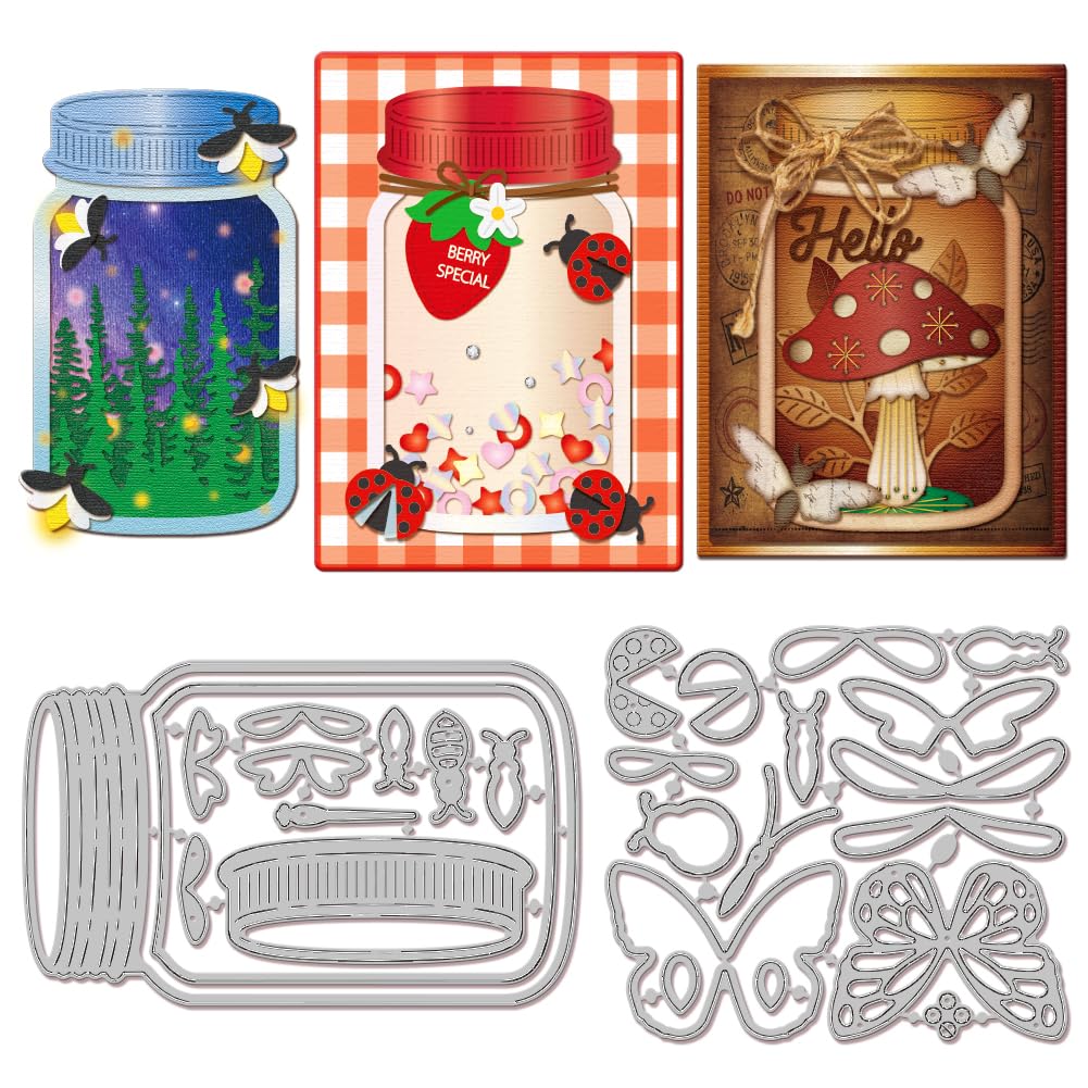 GLOBLELAND Butterfly Bee Insect Jar Metal Cutting Dies Ladybug Dragonfly Cut Dies Firefly Moth Die Cuts Insect Jar Cutting Dies Cut Stencils for Card Making Photo Paper Dies Scrapbooking โ image 1