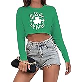 Women's St. Patrick's Day Crop Top St. Paddy's Day Shirt Irish Shirts Shamrock Graphic Long Sleeve Crop Tops for Teen Girls