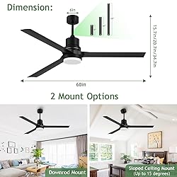 Biukis Black 60-inch Modern Ceiling Fans with