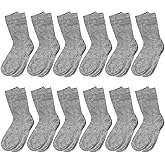 Falari 12-Pack Boy Toddler Kids Cotton Crew Socks, Casual Athletic Dress Socks