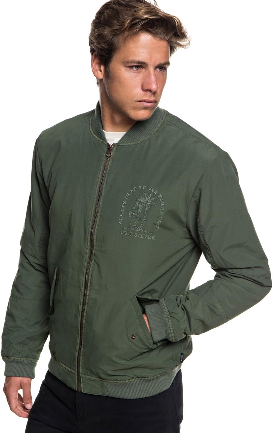 Quiksilver Men's HAKATA Bay Zip UP Jacket, Thyme, L: Clothing