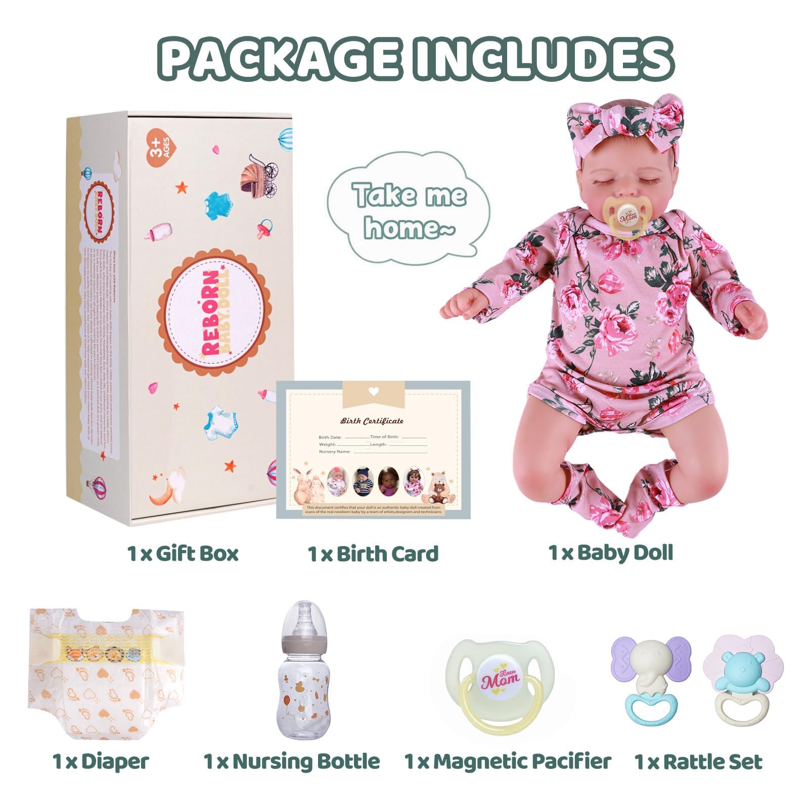 BABESIDE Lifelike Reborn Baby Dolls - Sleeping Realistic Newborn Soft Body Real Life Girl Dolls with Accessories Gifts for Kids Age 3 + & Collection, 20 inches