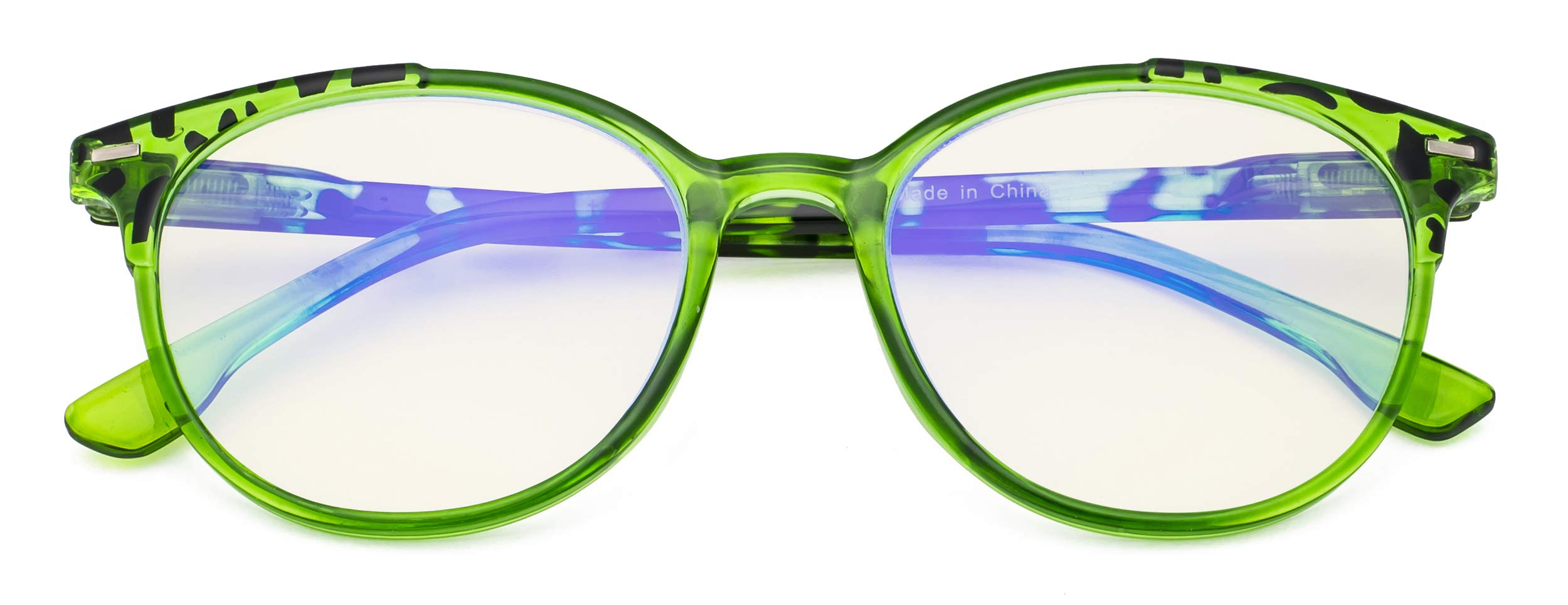 CessBlu Ladies Oversized Round Blue Light Filter Glasses for Women Reading Computer Readers Blocking UV Rays (Green)