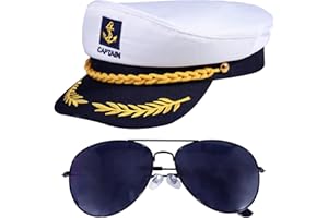 OUKITOYMER 2 PCS Yacht Captain Hat Sailor Ship Cap Scarf Sunglasses Sailor Hat Boat Dressing up Accessory for Costume Party Women Men