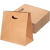 Pafeooui 75 Pcs Brown Paper Bags with Handles, 11x6x11 inch Die Cut Tote Bulk Grocery Takeout Bag for Retail Shopping Takeout Bakery