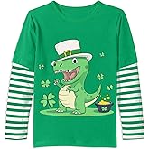 Toddler Boys St Patricks Day Shirts Long Sleeve T-Shirt Baby Lucky Clover Shamrock Rex Cotton Tee Green Stripe Tops for 2-7T
