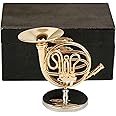 Dselvgvu Miniature French Horn with Stand and Case Brass Mini Musical Instrument French Horn Replica Collectible Figurines Dollhouse Accessories Model Home Decoration Display Ornament (3.75"x1.77")