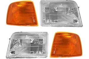 AM AUTOPARTS 4 Piece Driver & Passenger Side Headlight Front Corner Light Assembly Set Compatible with 1993-1997 Ford Ranger FO2502119 FO2503119 FO2520118 FO2521116
