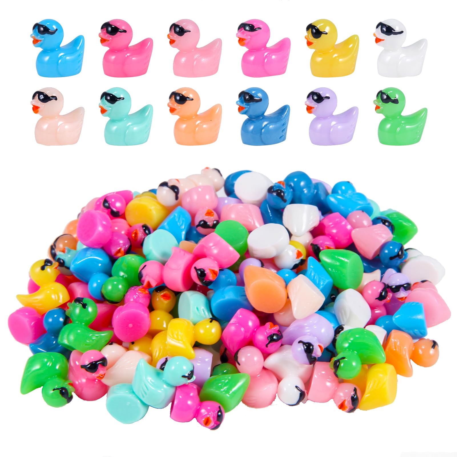 Photo 1 of 240 Pcs Mini Resin Ducks with Sunglasses Colorful Bulk Tiny Set for Potted Miniature Decoration Garden Accessories Dollhouse Cake DIY Slime Kit Craft Charms Party Toy Landscape Aquarium Find Games