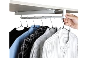 BaiNong pull out closet rod pull out pants rack for closet white 11-3/8 inch pull out valet rod closet telescopic trouser rack shallow cabinet organize pants and clothes