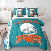 Erosebridal Queen Size Gridiron Seasonal Comforter Set Football City Bed Set Dolphin Bedding Sets for Sports Fans, 1 Comforter, 1 Flat Sheet 1 Fitted Sheet 2 Pillowcases 2 Throw Pillow Covers