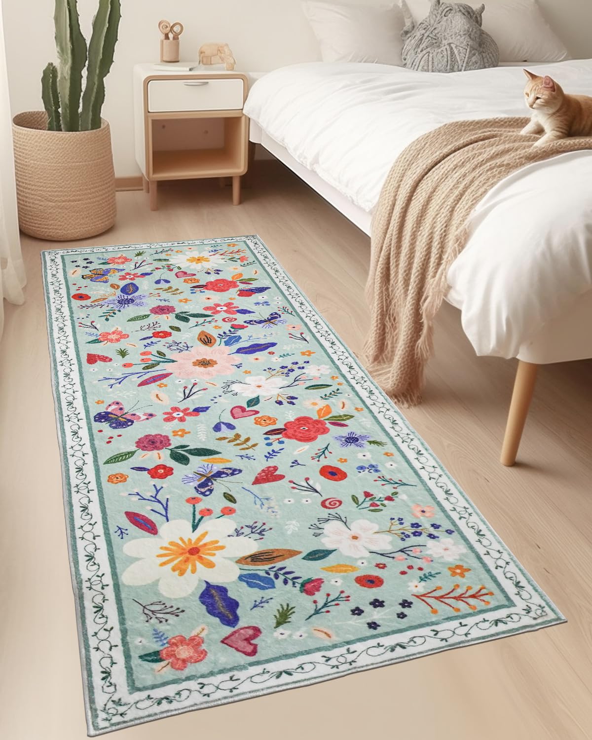 Avezano Carpet Runner for Hallway Non Slip 60x182cm Machine Washable Kitchen Laundry Room Floral Area Rug Runner Floor Door Mat Runner for Hallway Entryway Kitchen Laundry Room