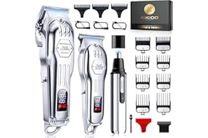 KIKIDO Professional Mens Hair Clippers, Cordless Barber Clipper and Trimmers Set, Nose Hair Beard Trimmer, Hair Cutting Machine Haircut Grooming Kit (Sliver-3)