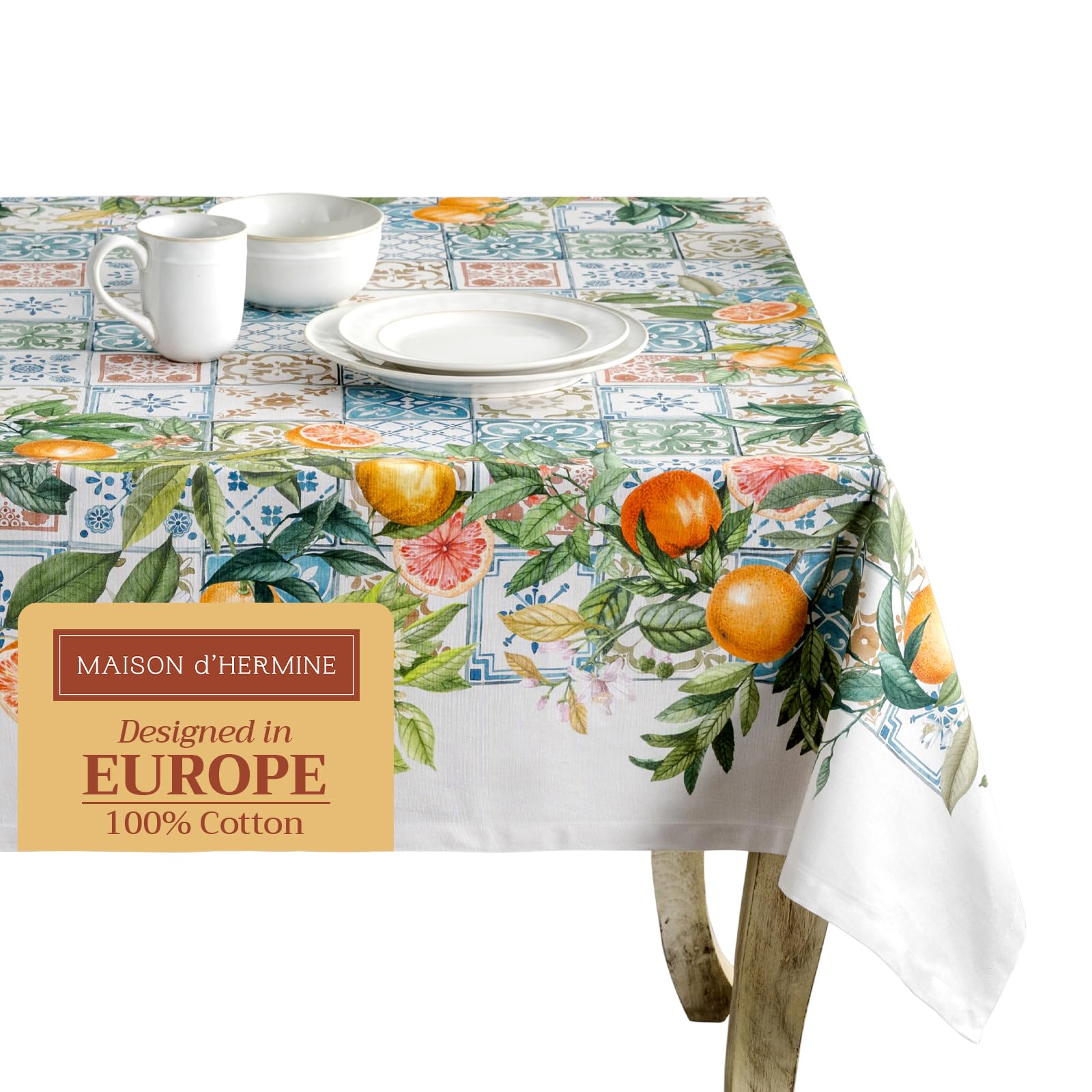 Maison d' Hermine Table Cloth Rectangle Table 100% Cotton 230 cm x 140 cm Tablecloth Reusable Everyday Use for Dining Farmhouse Home Party Festive Gifts for Mothers Day (Agrume) — image 1
