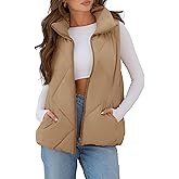 MEROKEETY Womens 2025 Puffer Vest Sleeveless Zip Up Quilted Coat Stand Collar Gilet Jacket With Pockets